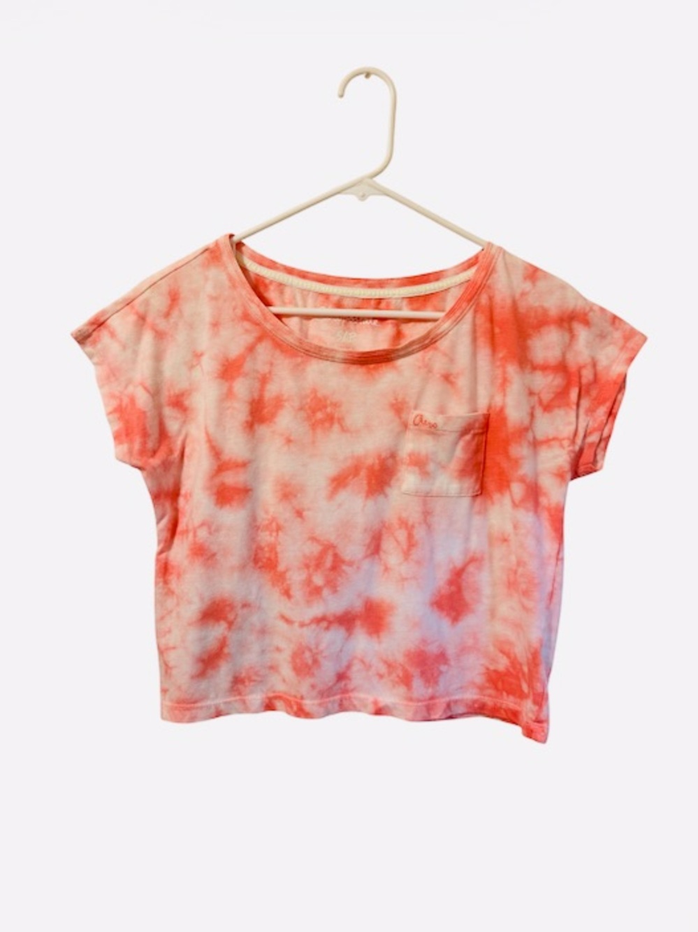 Aeropostale Coral Y2K Tie-Dye Crop Oversized Soft Short Sleeve Pocket Tee - Picture 3 of 8